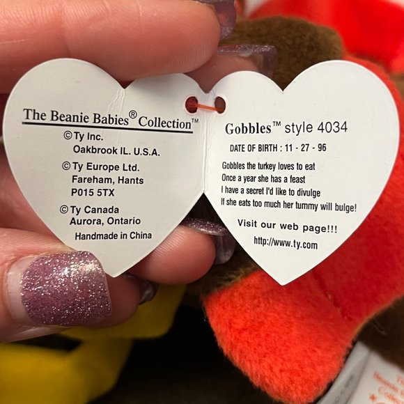 Ty Beanie Baby “Gobbles” the Thanksgiving Turkey! (5.5 inch) ***Rare*** - Picture 8 of 8